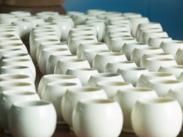 Porcelain cups used to serve the hot chocolate to people as part of the exhibition by Santiago Montoya during ArtBo 2017 at Espacio El Dorado