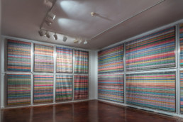 Room filled with works of art ''Wall of lamentations'' made of money by artist Santiago Montoya and exhibited at the Art Museum of the Americas in Washington D.C.