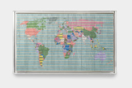 Work of art ''World map'' made with money by artist Santiago Montoya.